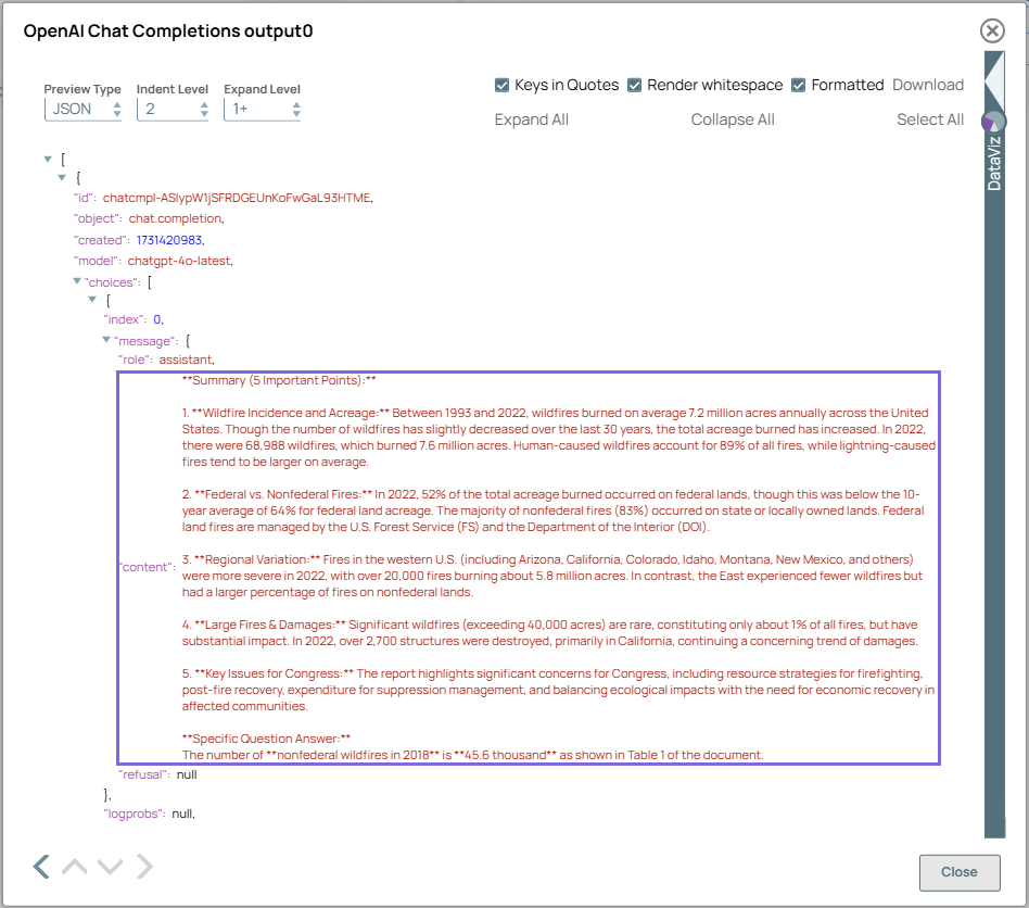 OpenAI Chat Completions Snap output