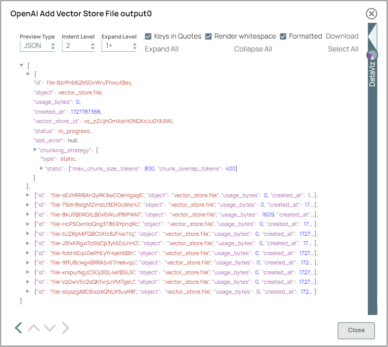 OpenAI Add Vector Store File Snap output