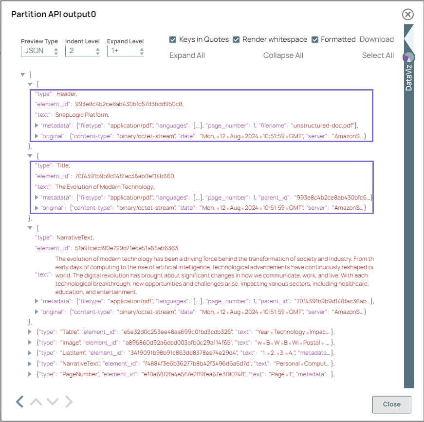 Partition API Snap Output