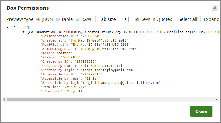 Data preview showing new collaborator details