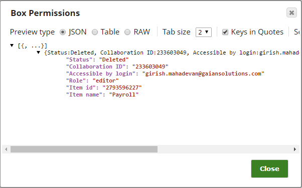 Data preview showing deleted collaborator details