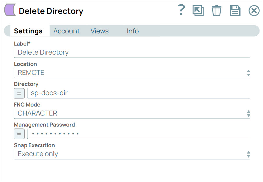 Delete Directory Snap Settings dialog