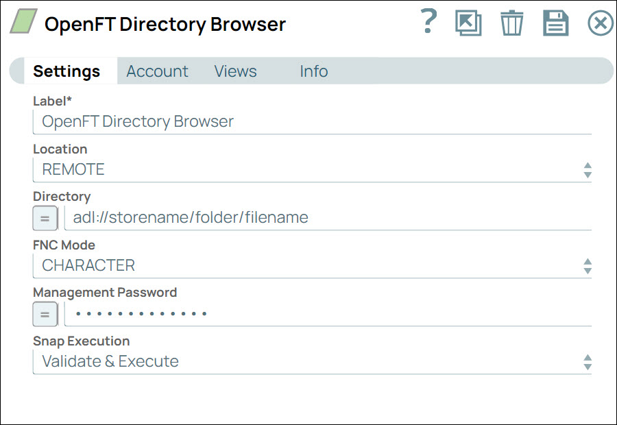 OpenFT Directory Browser Snap Settings dialog