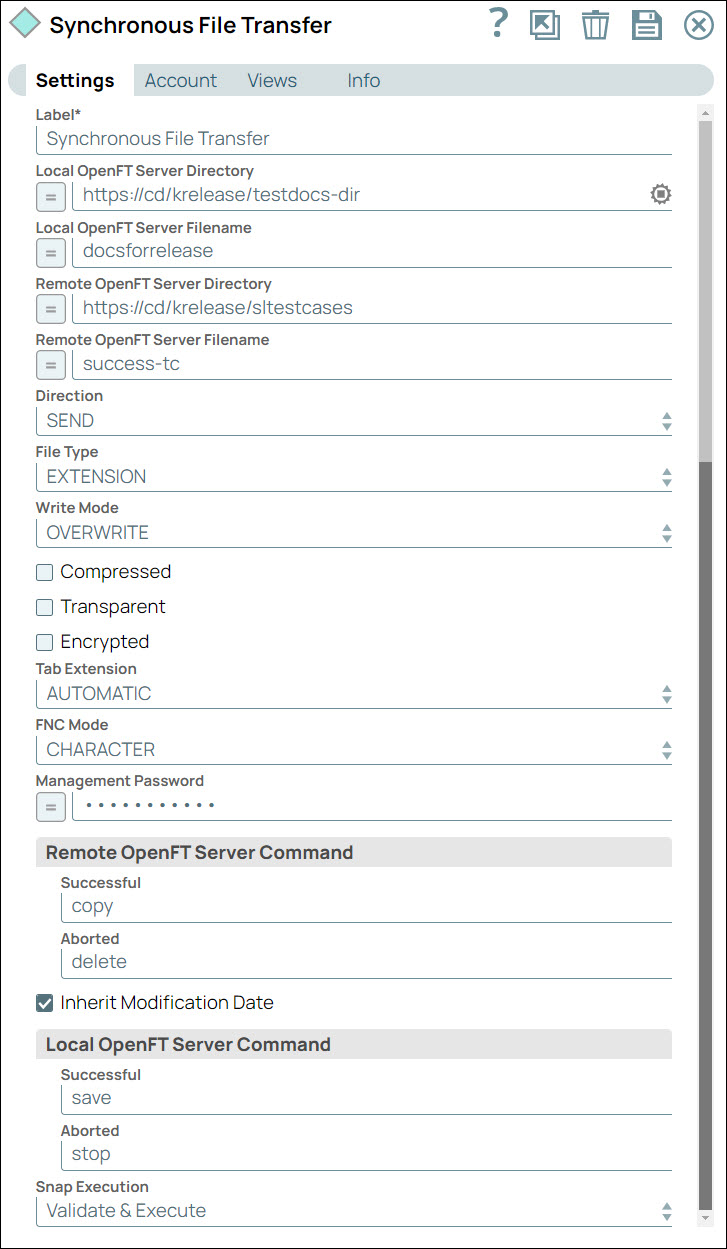 Synchronous Snap Settings dialog