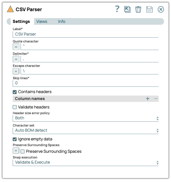 CSV Parser Snap Configuration
