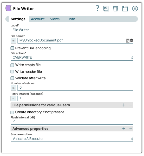 File Writer Snap Configuration
