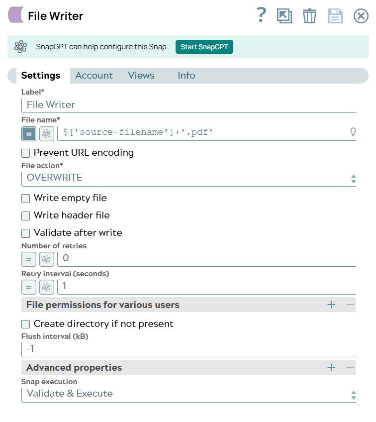 File Writer Snap configuration