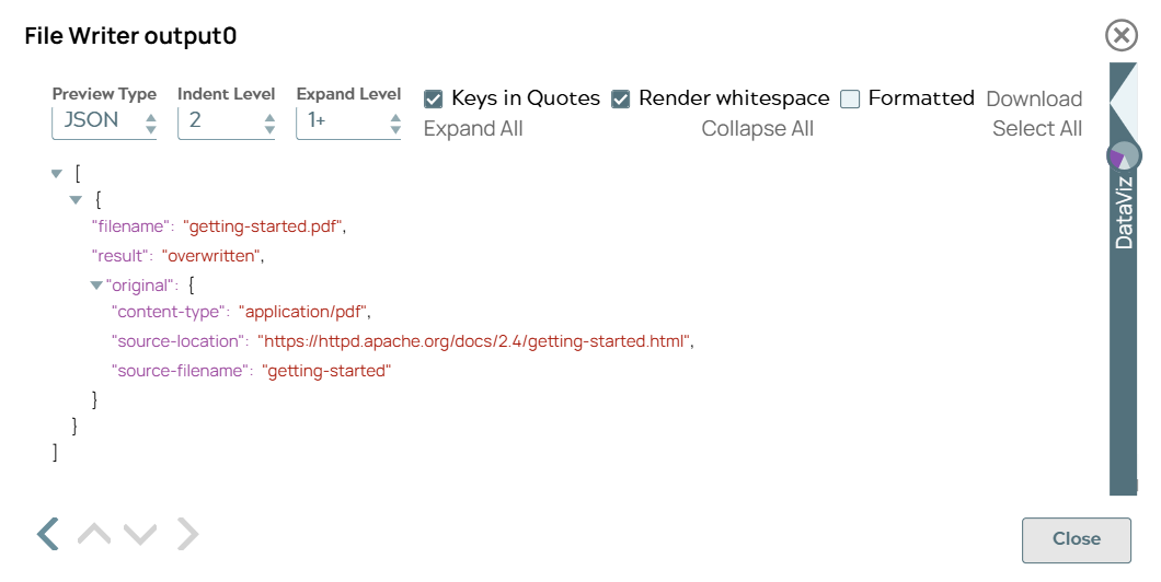 File Writer Snap output