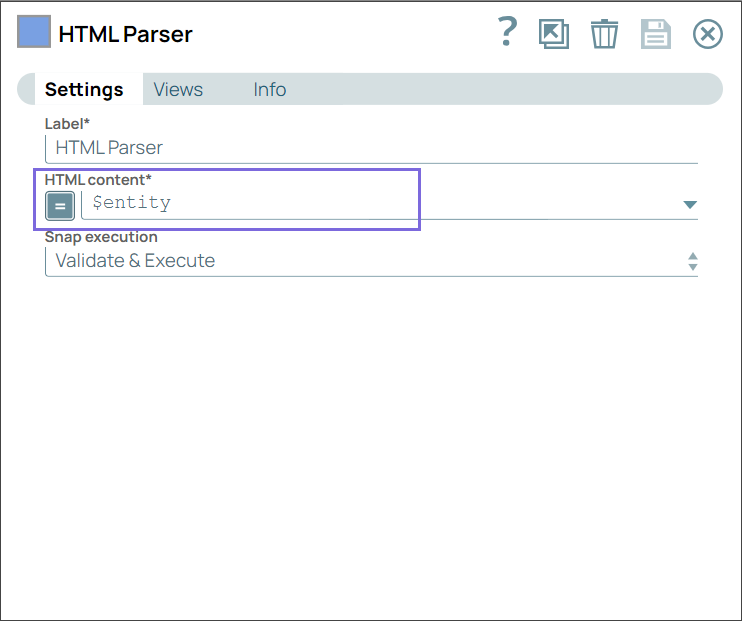 HTML Parser Snap Configuration