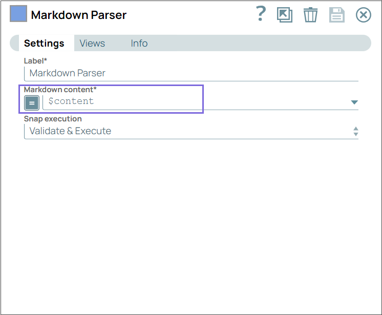 Markdown Parser Snap Configuration