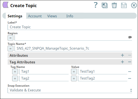 Create Topic Snap Settings