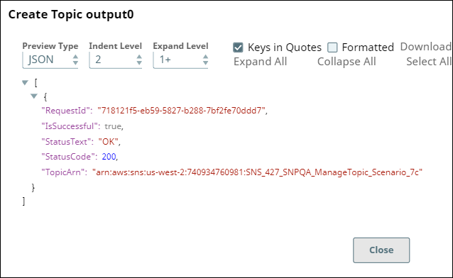 Create Topic Snap output