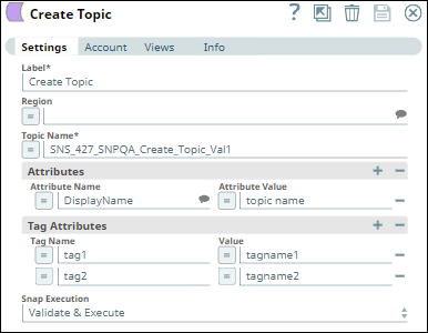 Create Topic Snap Settings