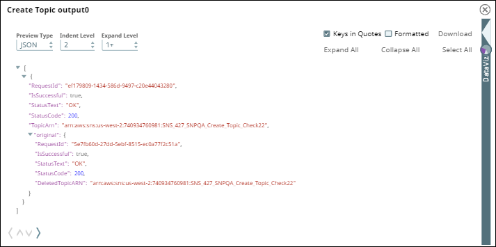 Create Topic Snap output