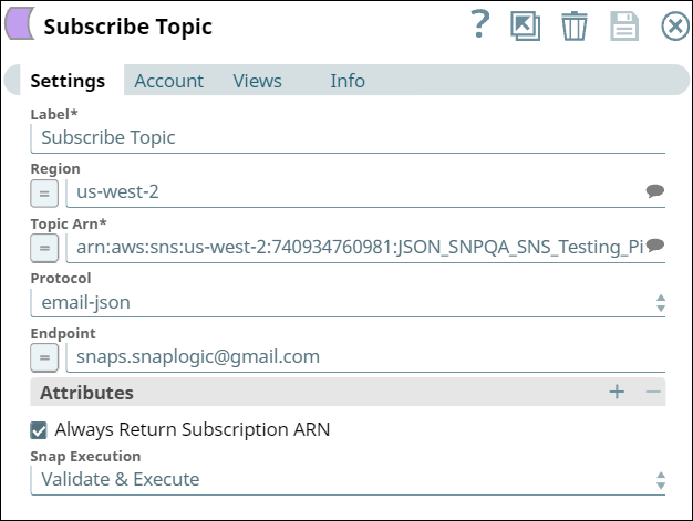 Subscribe Topic Snap Settings