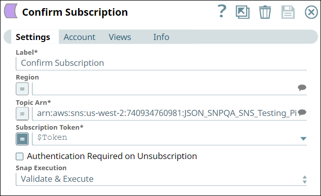 Confirm Subscription Snap Settings