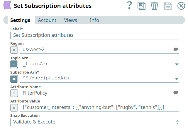 Set Subscription Attribute Snap Settings