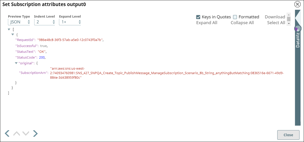 Set Subscription Attribute Snap output