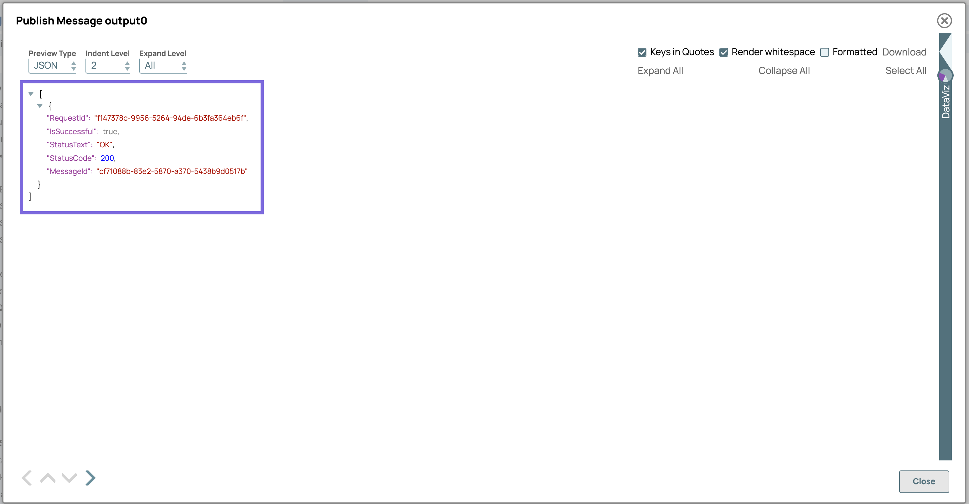 Publish Message Snap output
