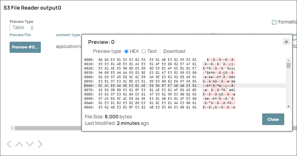 S3 File Reader Snap output