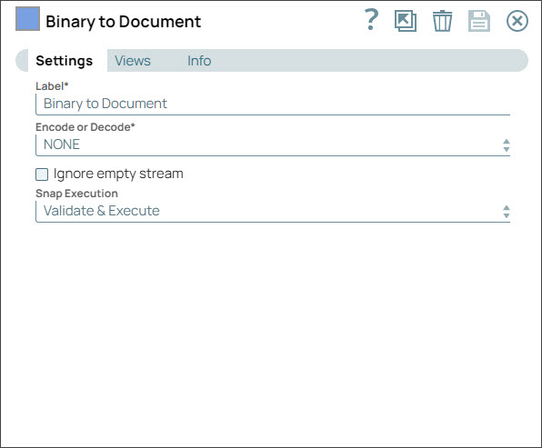Binary to Document Snap Settings