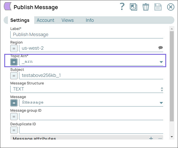 Publish Message Snap Settings