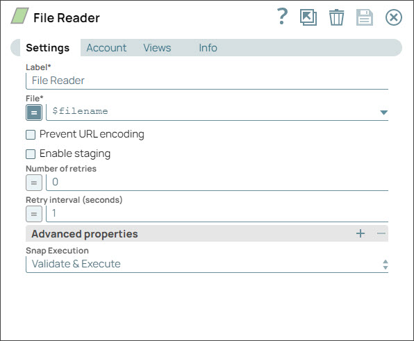 File Reader Snap Settings