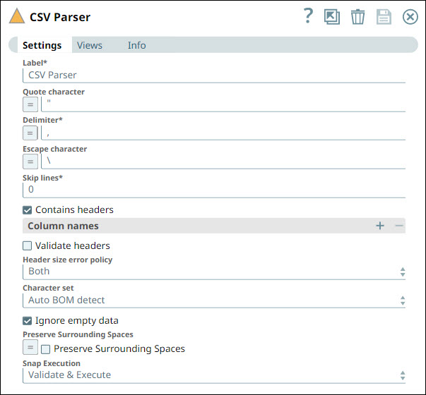 CSV Parser Configuration