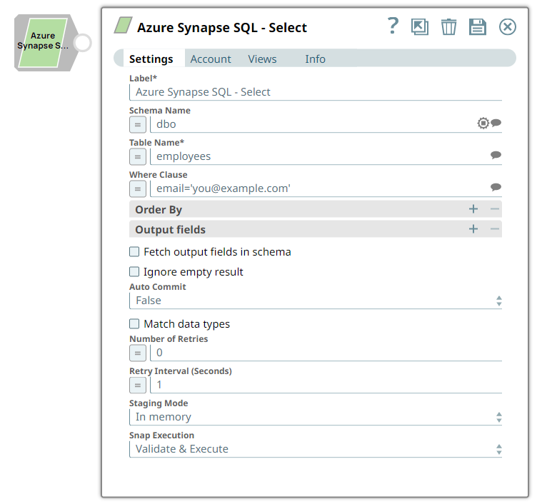 Azure Synapse SQL Select Snap Overview