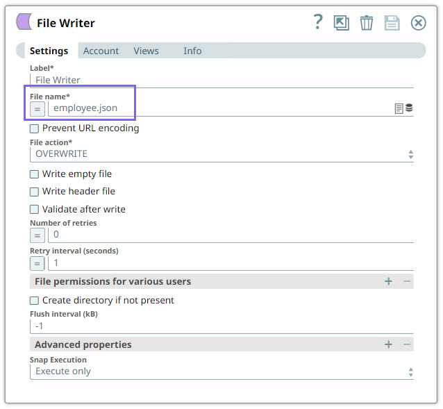 File Writer Configuration