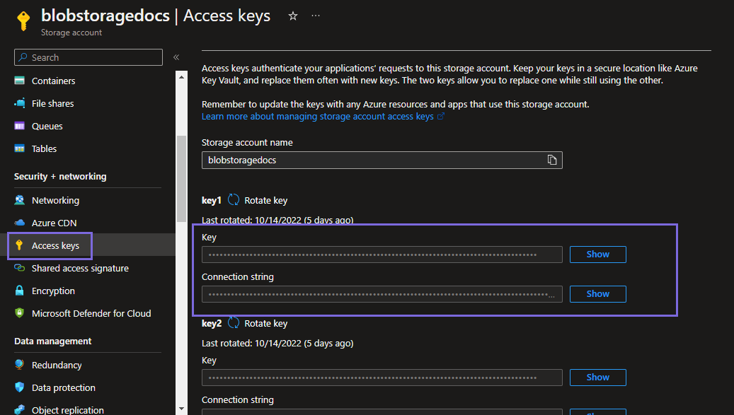Azure Storage Access Keys