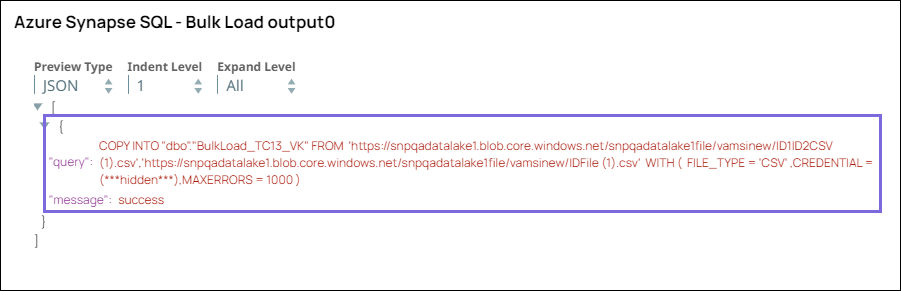 Azure Synapse SQL Bulk Load Output