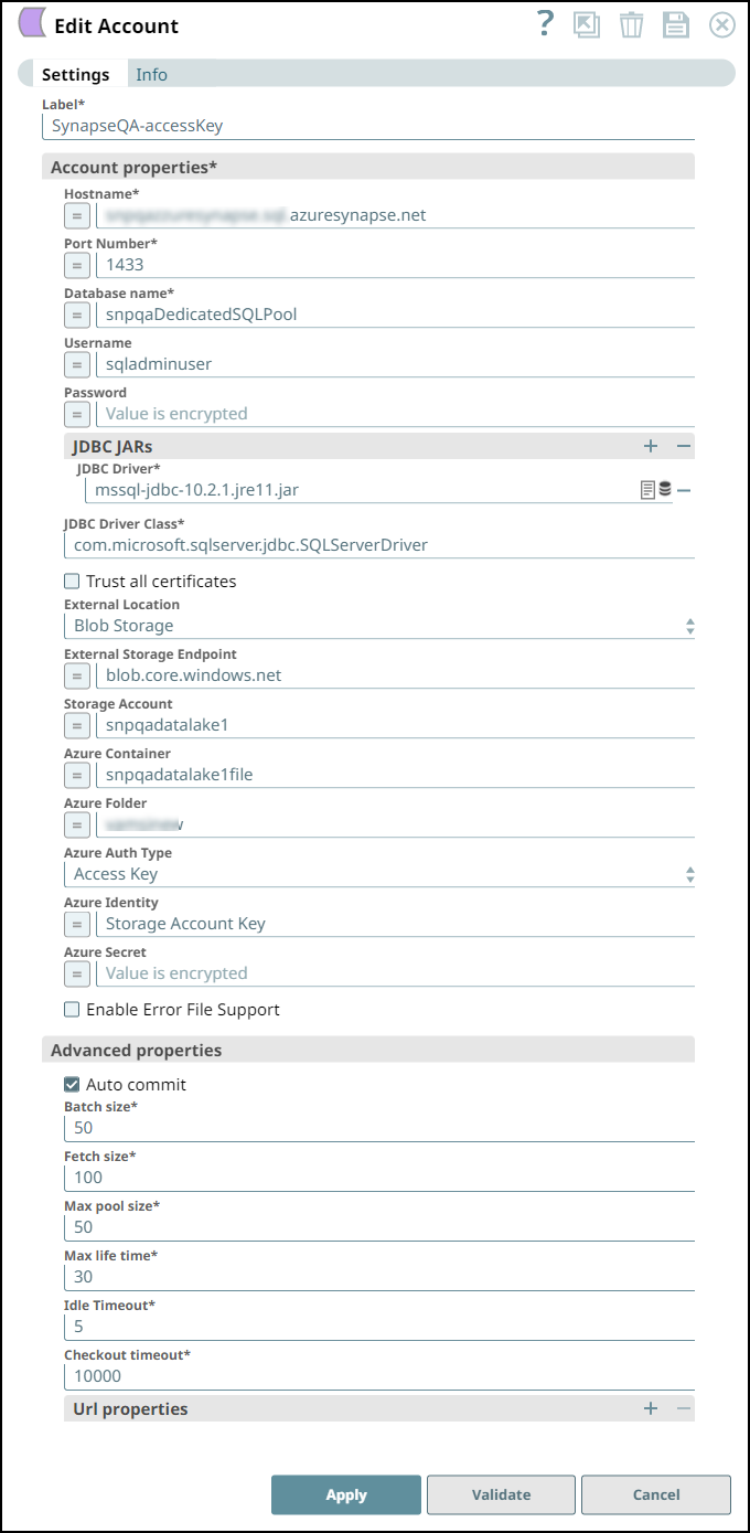 Azure Synapse SQL Account Configuration