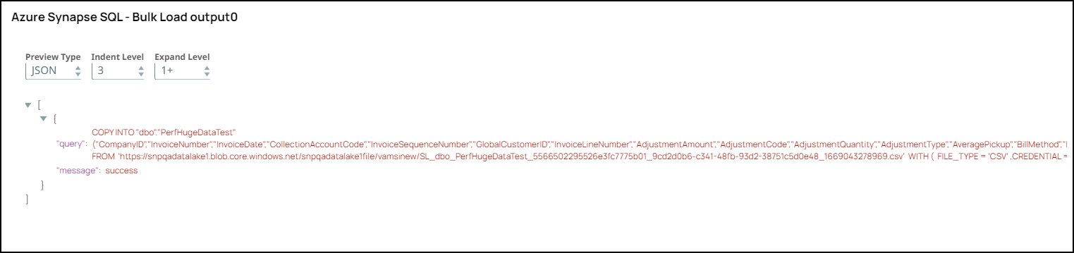 Azure Synapse Bulk Load Output