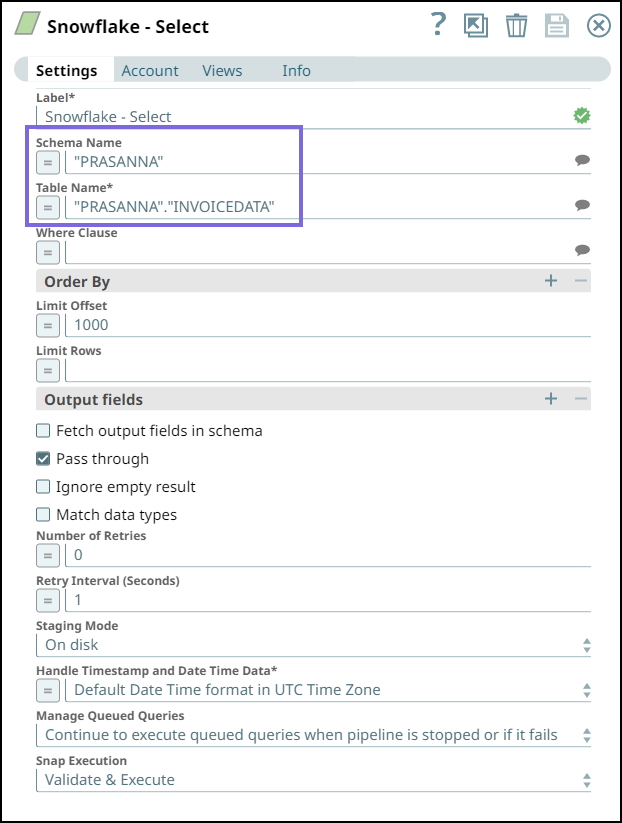 Snowflake Select Configuration