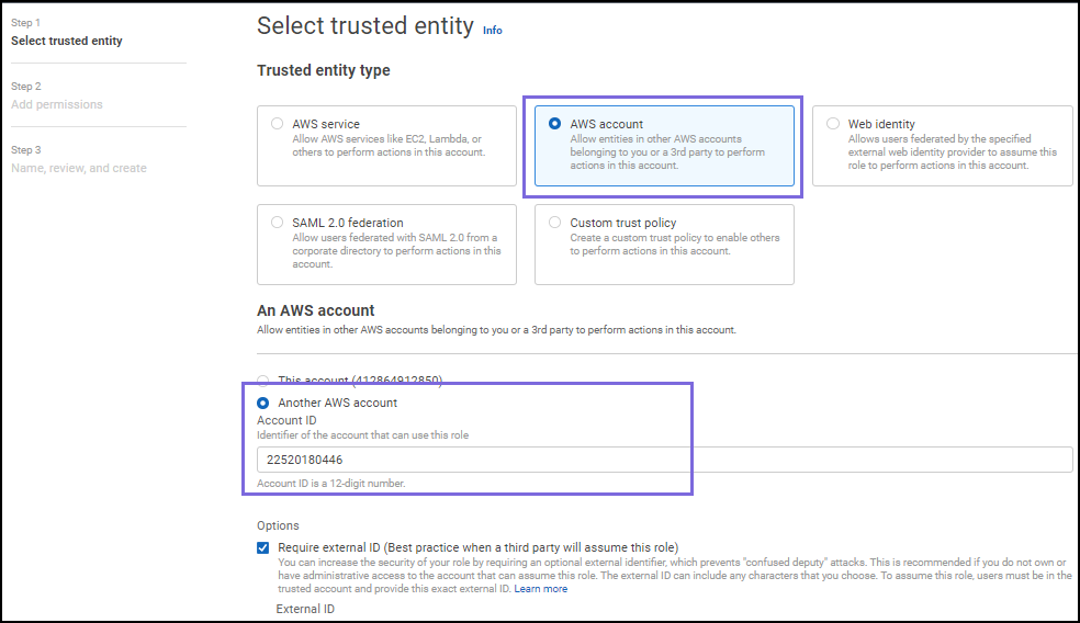 Another AWS Account role selection