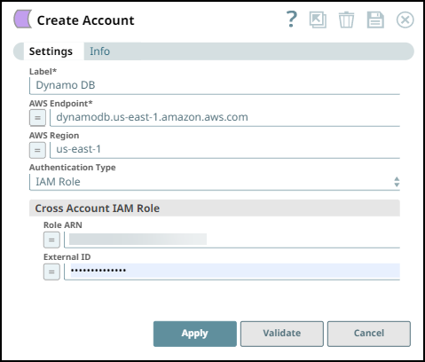 DynamoDB account settings with IAM role