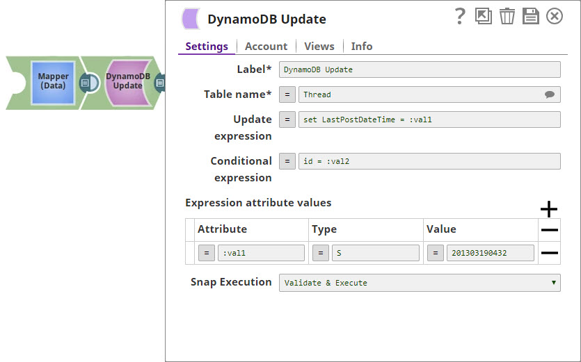 DynamoDB Update Snap configuration