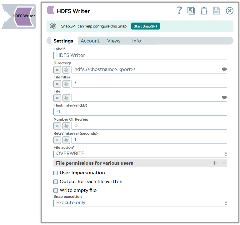 HDFS writer snap