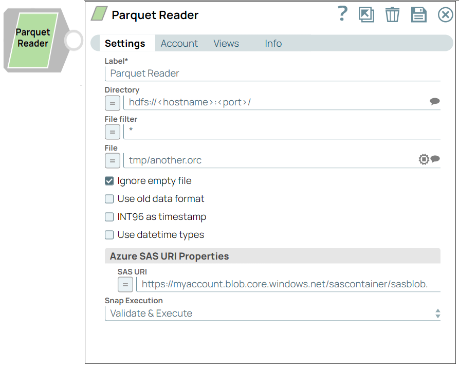 Parquet Reader Snap overview