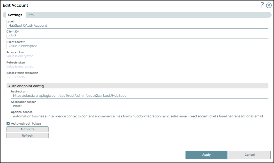 HubSpot OAuth Account