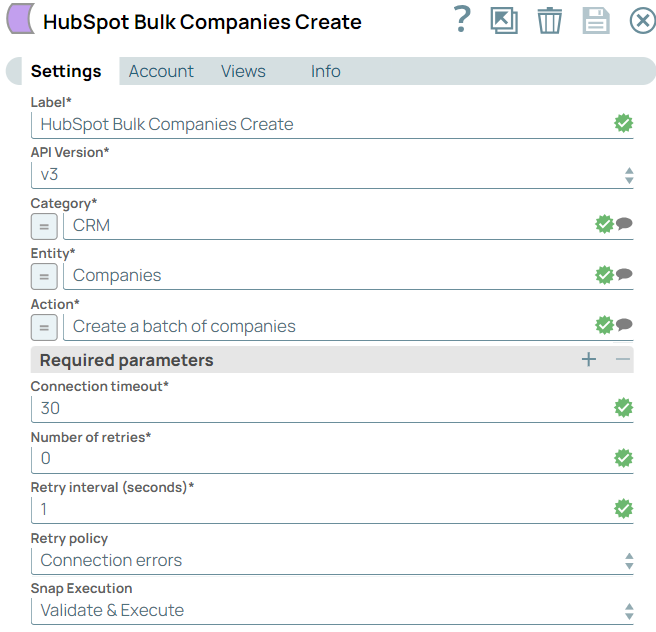 HubSpot Bulk Create Snap configuration