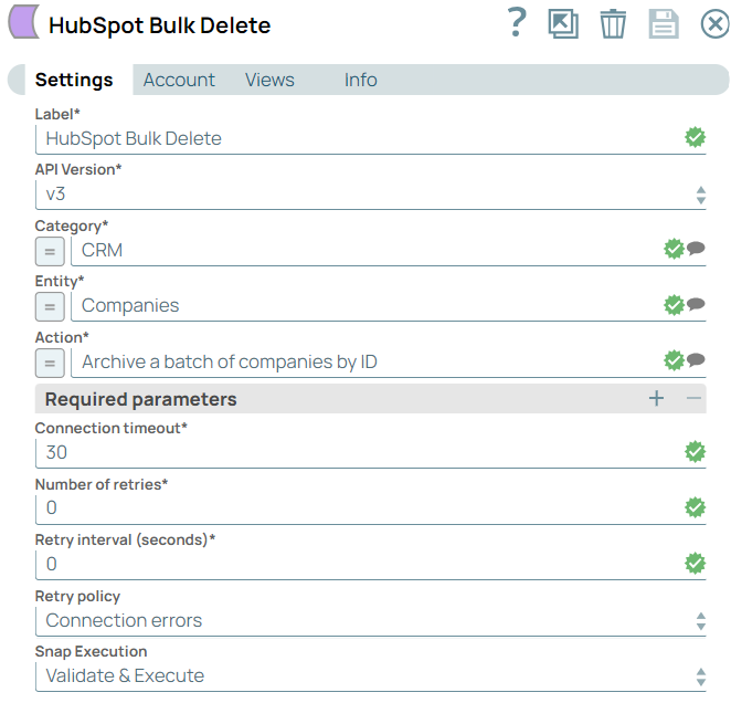 HubSpot Bulk Delete Snap configuration