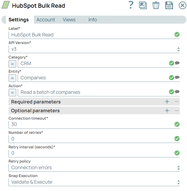 HubSpot Bulk Read Snap configuration
