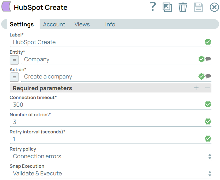 HubSpot Create Snap configuration
