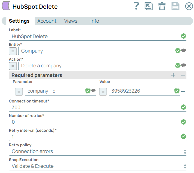 HubSpot Delete Snap configuration