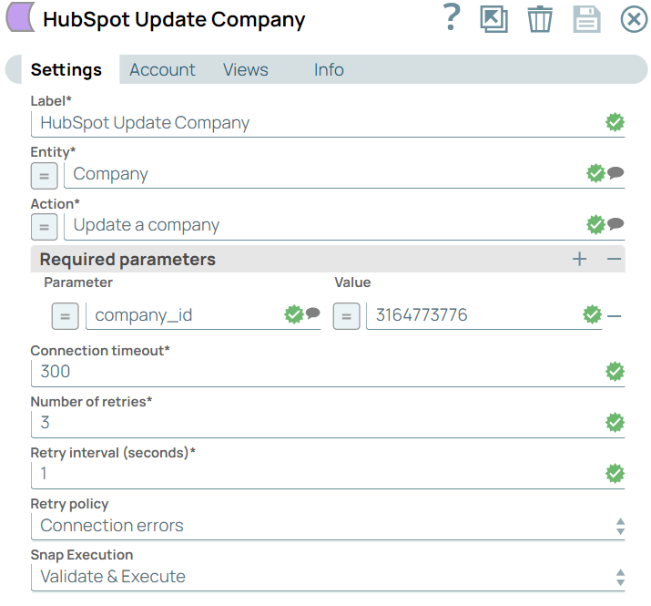 HubSpot Update Snap configuration