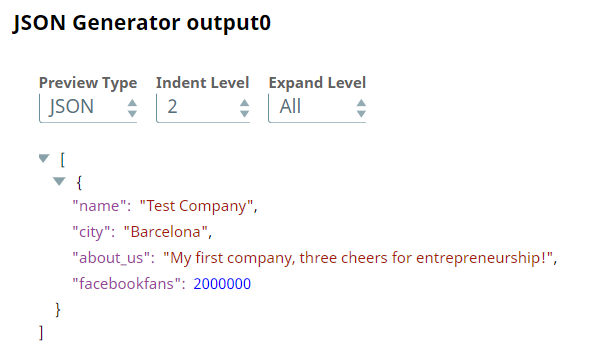 JSON Generator output