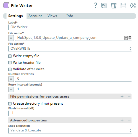 File Writer Snap configuration
