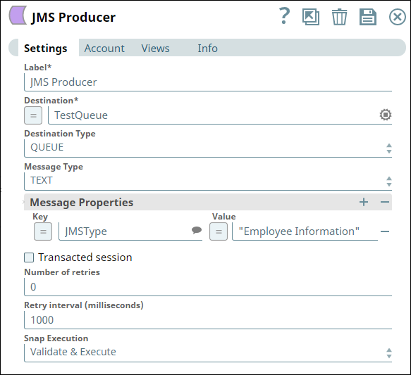 JMS Producer Configuration